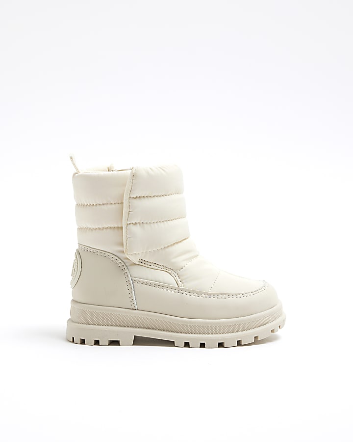 Mini Girls Cream Nylon Snow Boots River Island