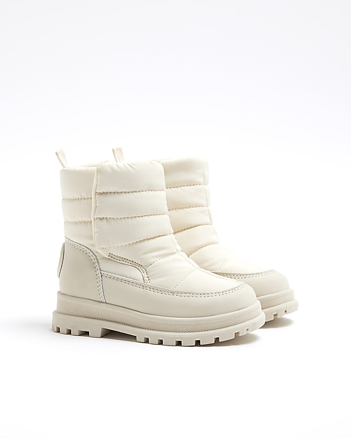 Mini Girls Cream Nylon Snow Boots