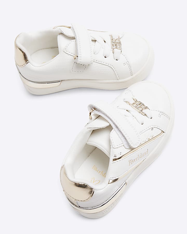 Mini Girls White Snake Print Velcro Trainers