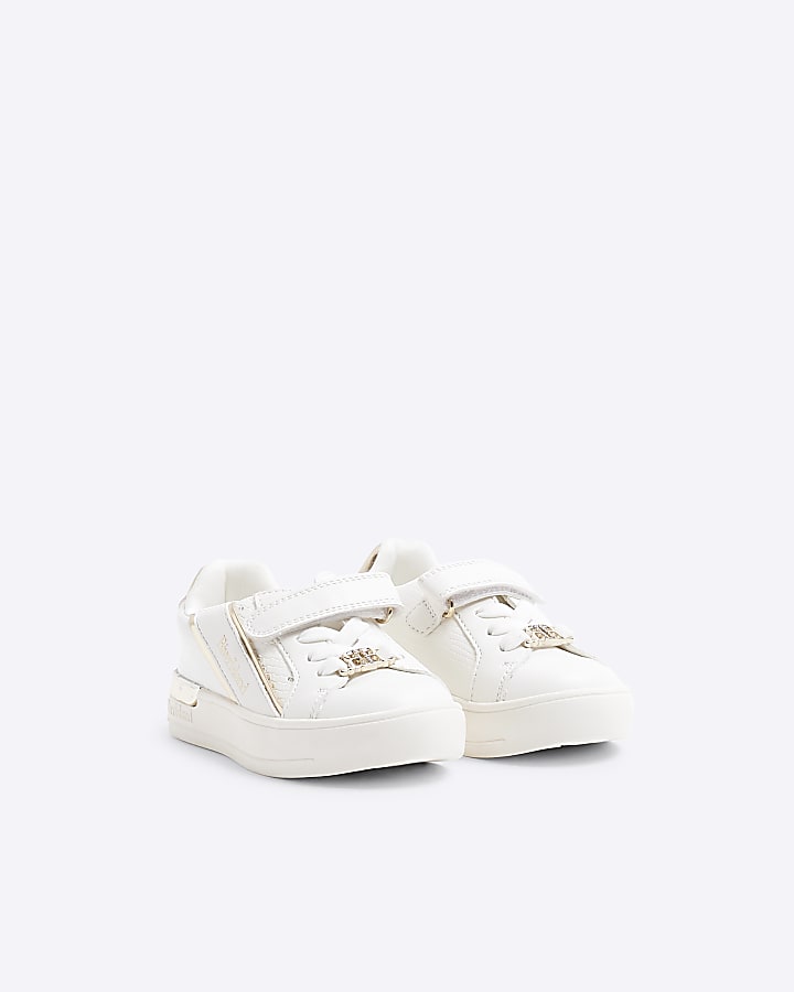 Mini Girls White Snake Print Velcro Trainers