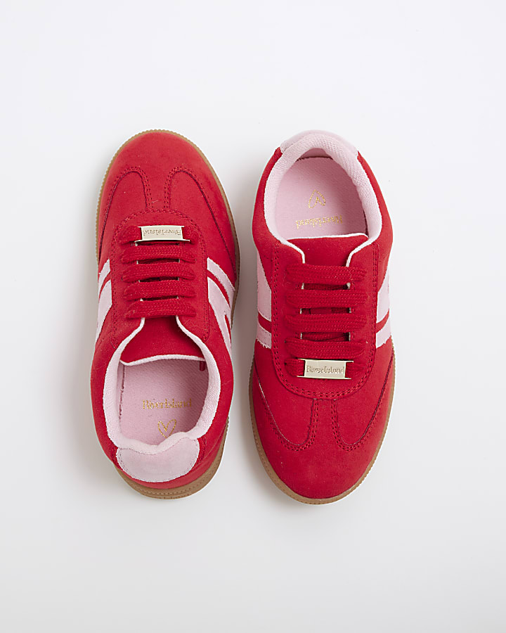 Girls Red Lace Up Trainers