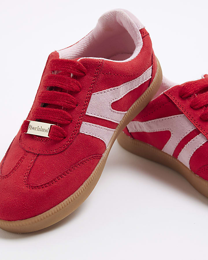 Girls Red Lace Up Trainers