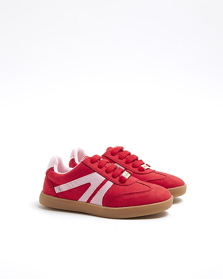 Girls Red Lace Up Trainers