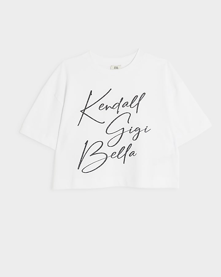 Girls white supermodel script t-shirt