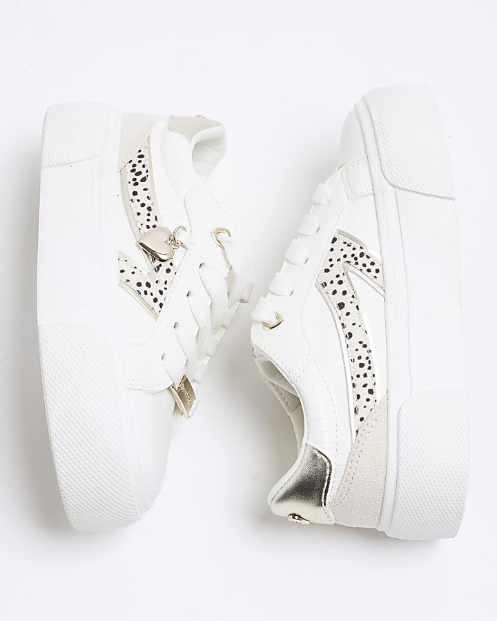 Girls White Dalmatian Trainers