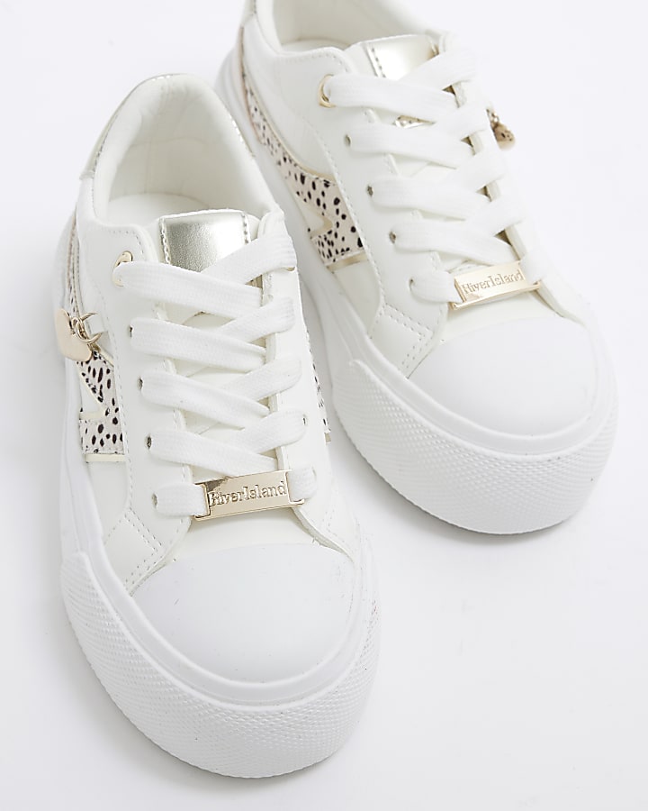 Girls White Dalmatian Trainers