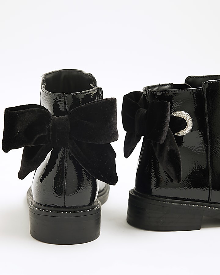 Girls Black Diamante Bow Detail Chelsea Boots