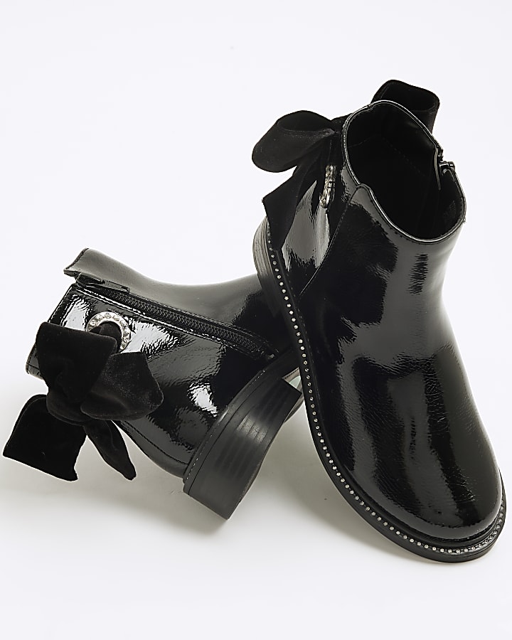 Girls Black Diamante Bow Detail Chelsea Boots