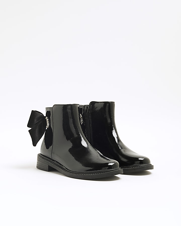 Girls Black Diamante Bow Detail Chelsea Boots