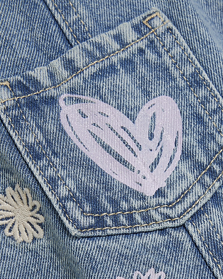 Mini Girls Blue Denim Heart Dungaree