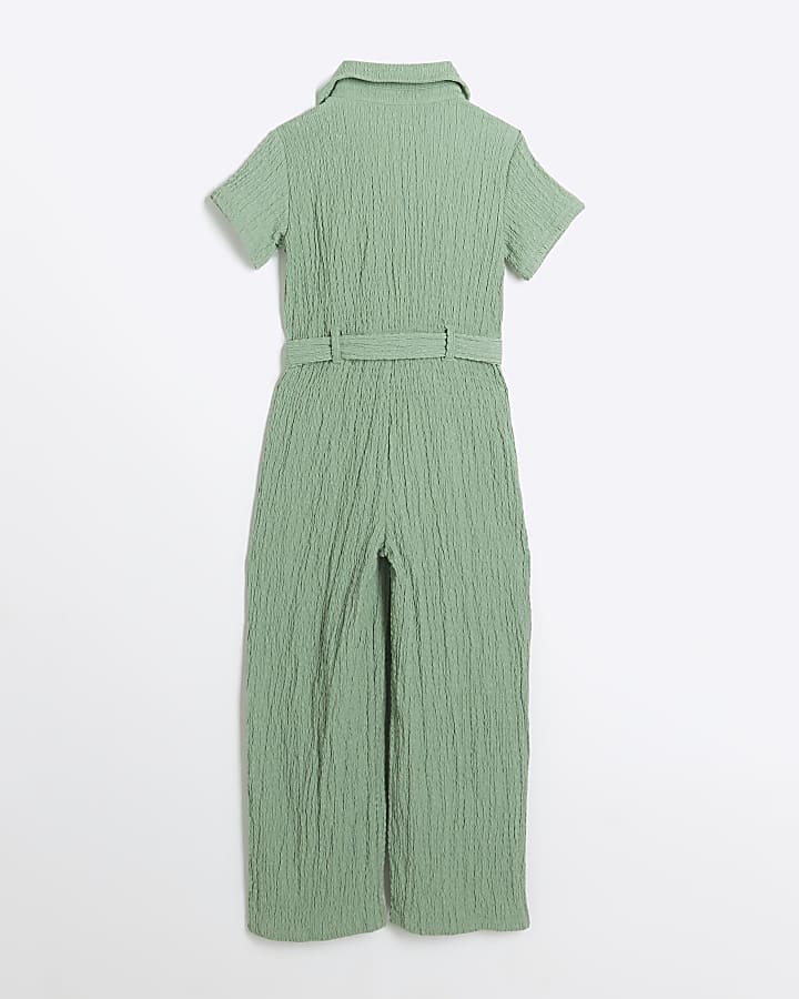 Girls green seersucker jumpsuit