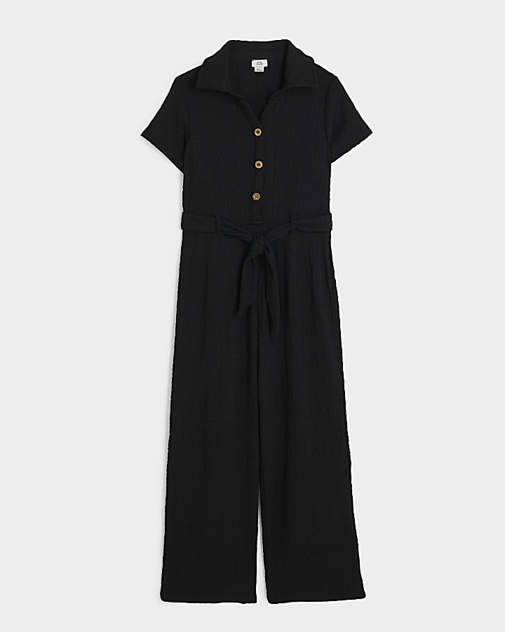 Girls black seersucker jumpsuit River Island