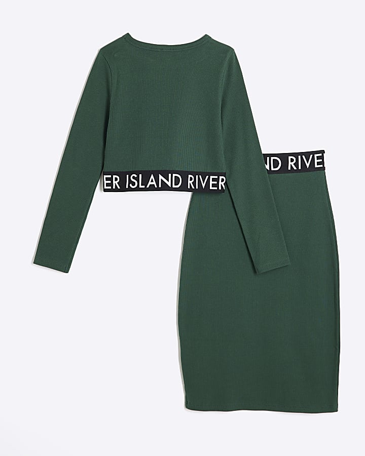 Girls green RI ribbed top and skirt set