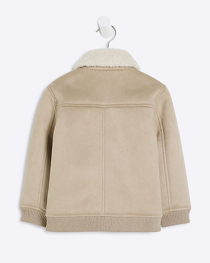 Mini Boys Stone Shearling Bomber Jacket