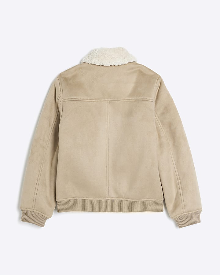 Boys Stone Shearling Bomber Jacket