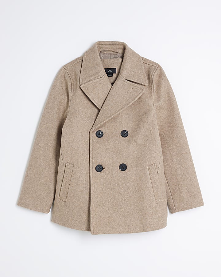 Boys Beige Buttoned Padded Peacoat