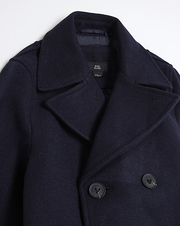 Boys Navy Buttoned Padded Peacoat