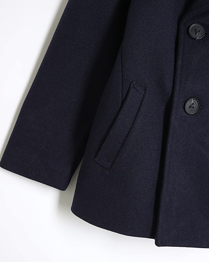 Boys Navy Buttoned Padded Peacoat