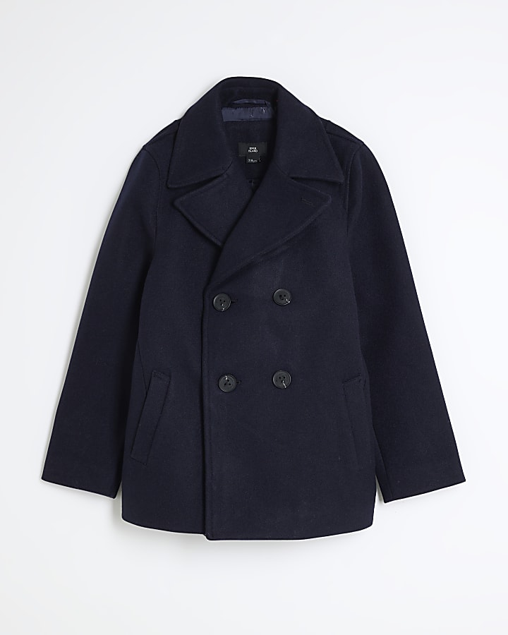 Boys Navy Buttoned Padded Peacoat