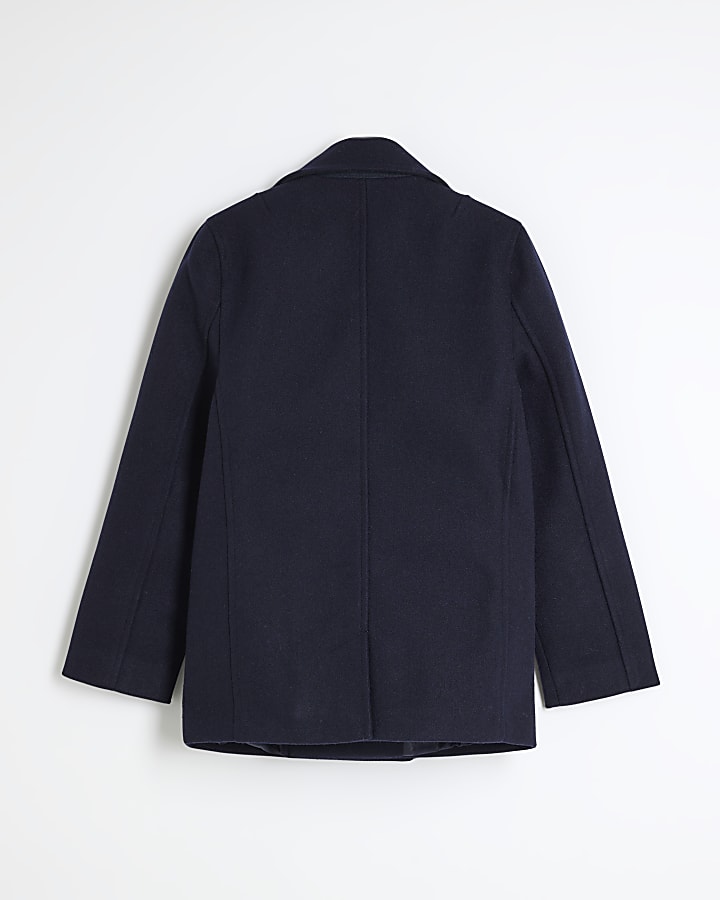 Boys Navy Buttoned Padded Peacoat