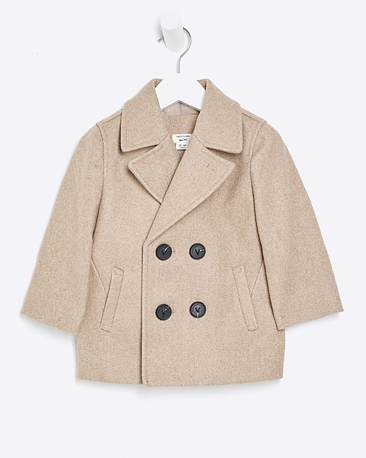 Mini Boys Beige Buttoned Padded Peacoat