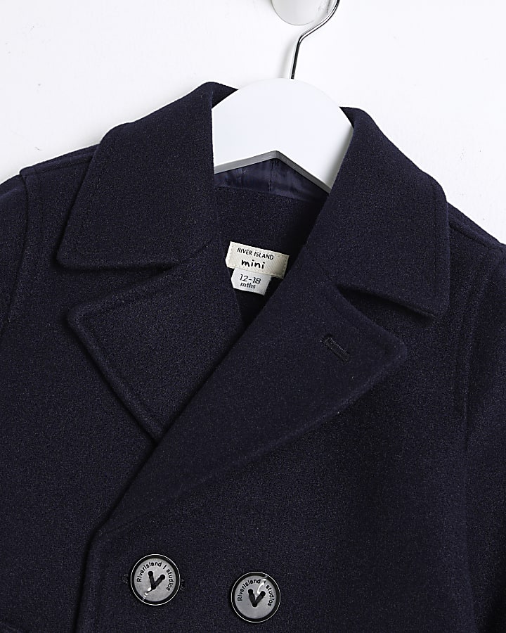 Mini Boys Navy Buttoned Padded Peacoat