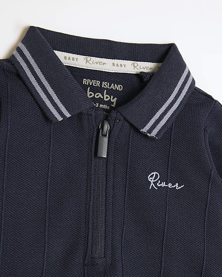 Baby Boys Navy Polo Jacquard Set