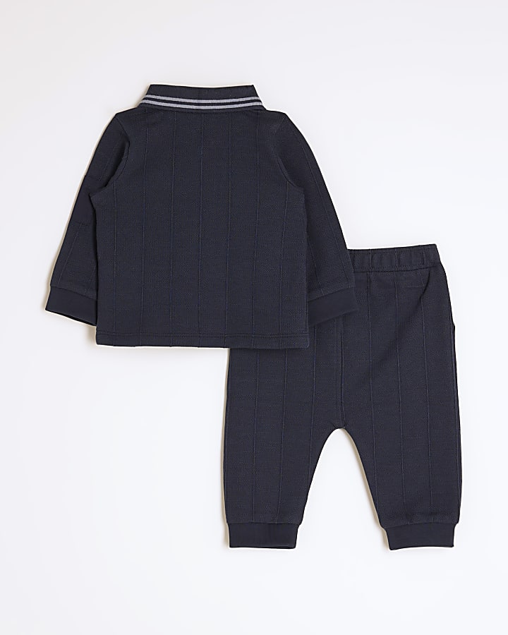 Baby Boys Navy Polo Jacquard Set