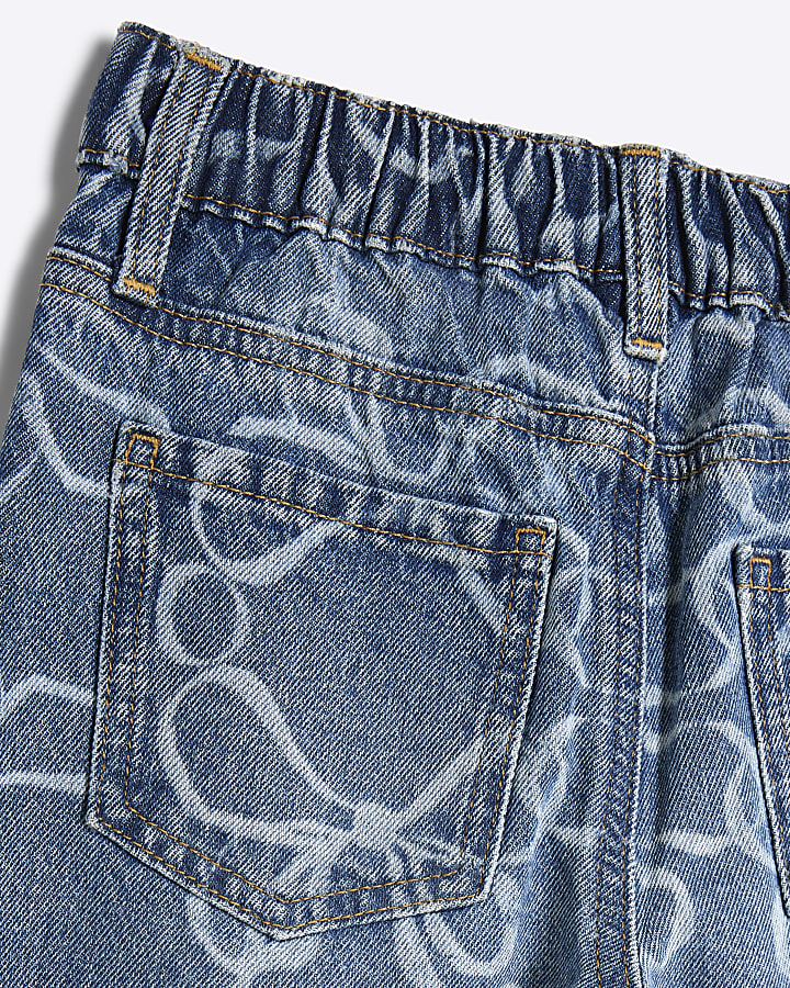 Girls Denim Bow Laser Cut Mom Jeans