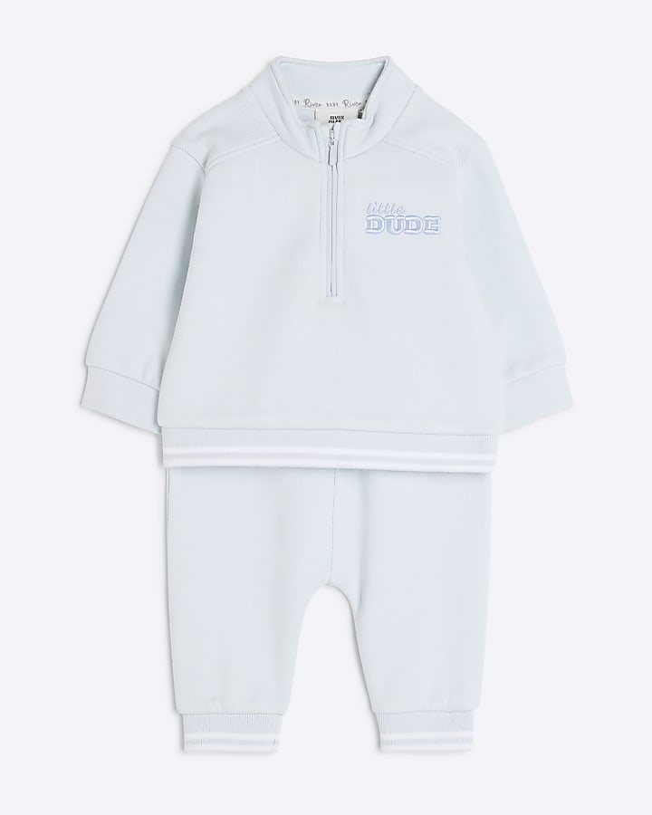 Baby Boys Blue Half Zip Sweatshirt Set