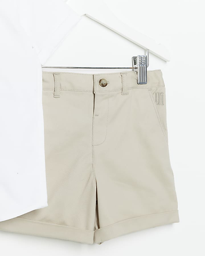 Mini Boys stone shirt and oxford chino shorts