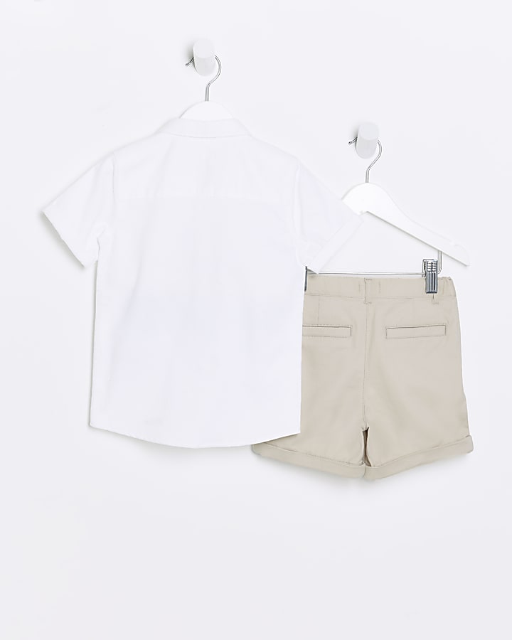 Mini Boys stone shirt and oxford chino shorts