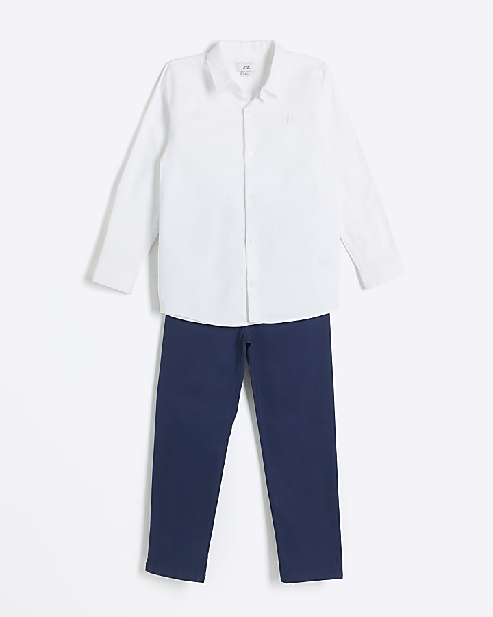 Boys navy shirt and chino trousers set