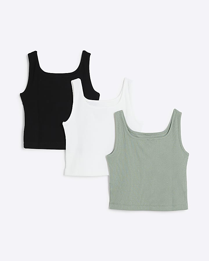 Girls khaki ribbed tank top 3 pack