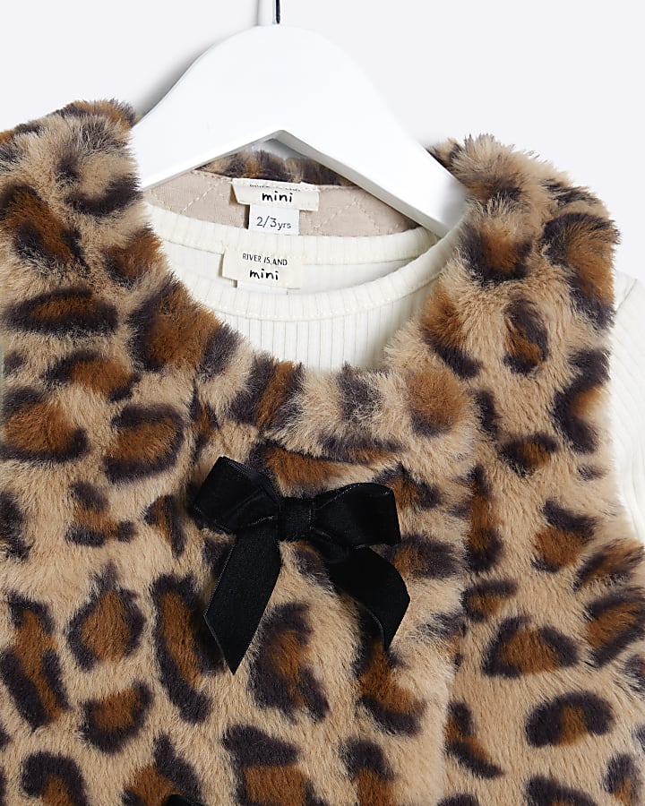 Mini Girls Beige Leopard Gilet Set