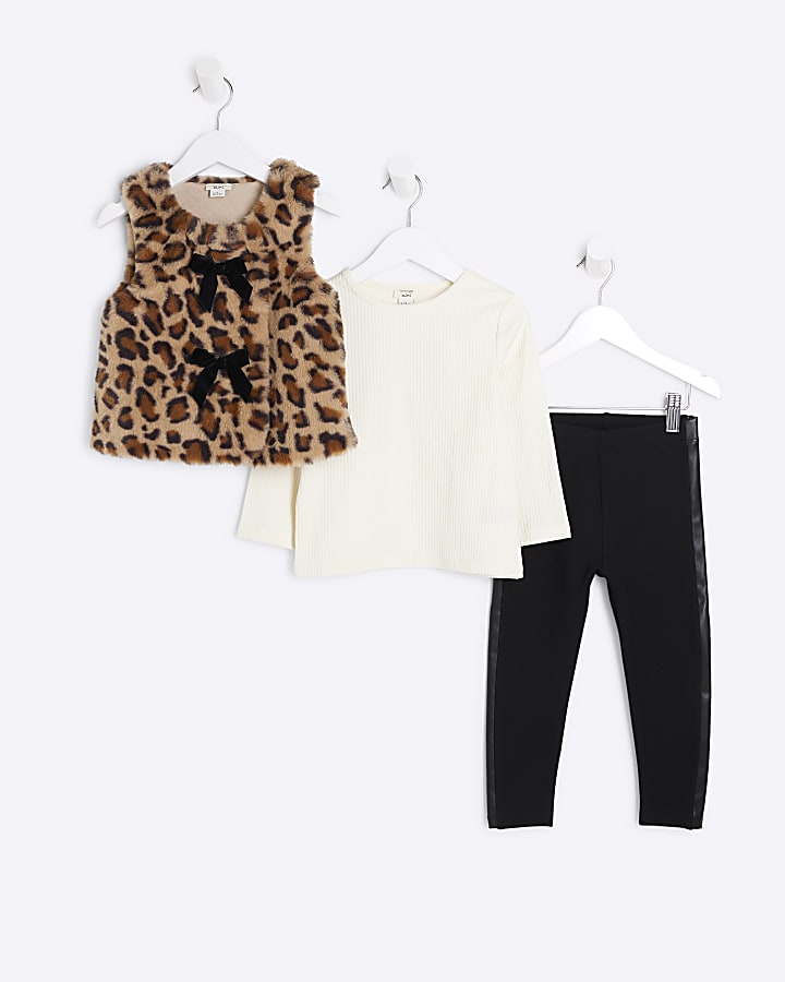 Mini Girls Beige Leopard Gilet Set