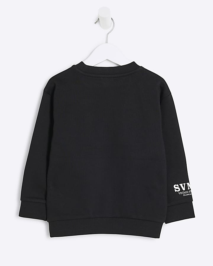 Mini boys black embossed graphic sweatshirt