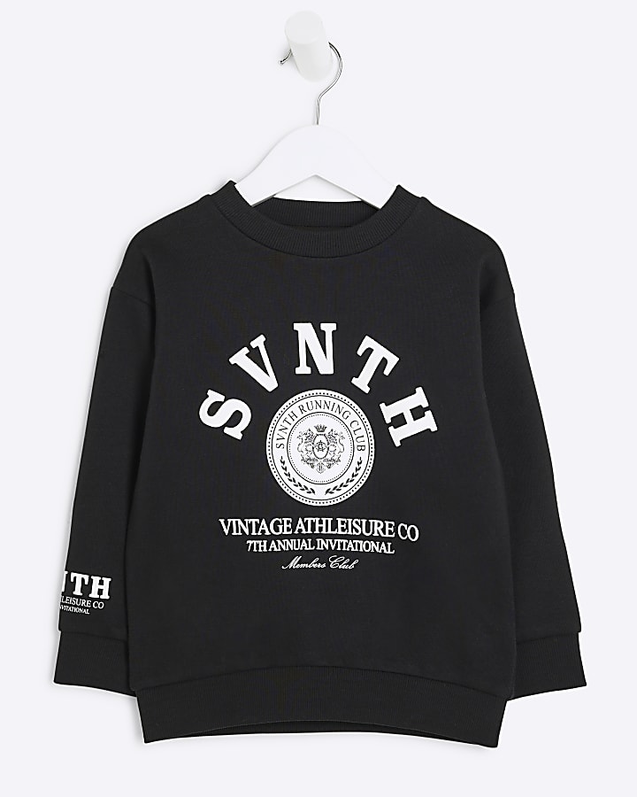 Mini boys black embossed graphic sweatshirt