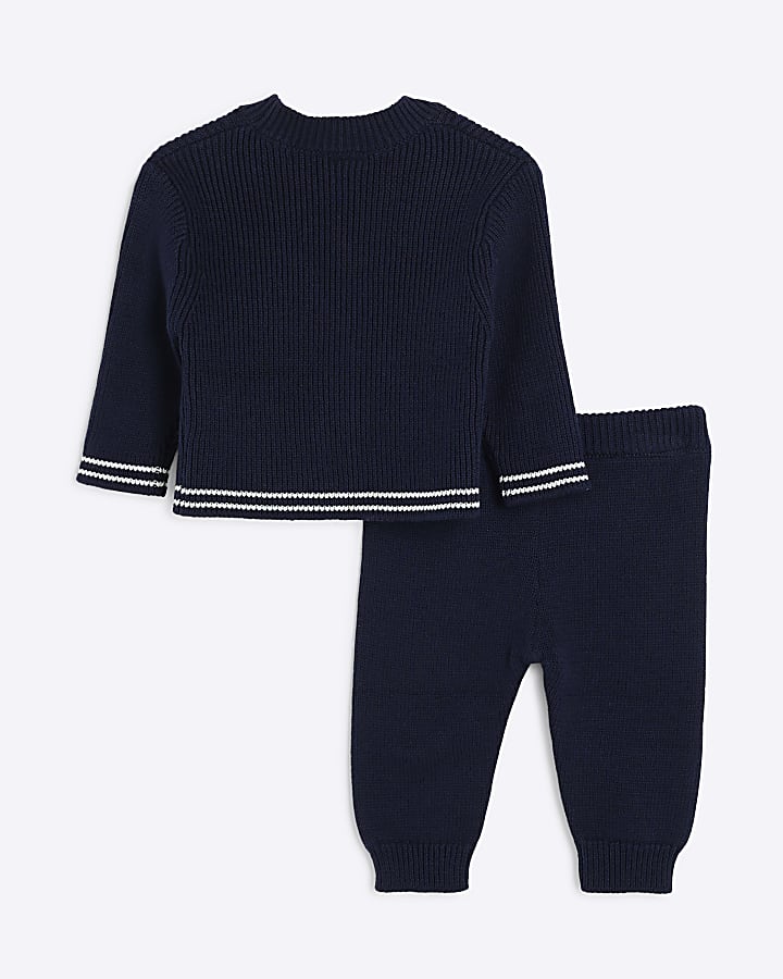 Baby boys navy cable knit cardigan set