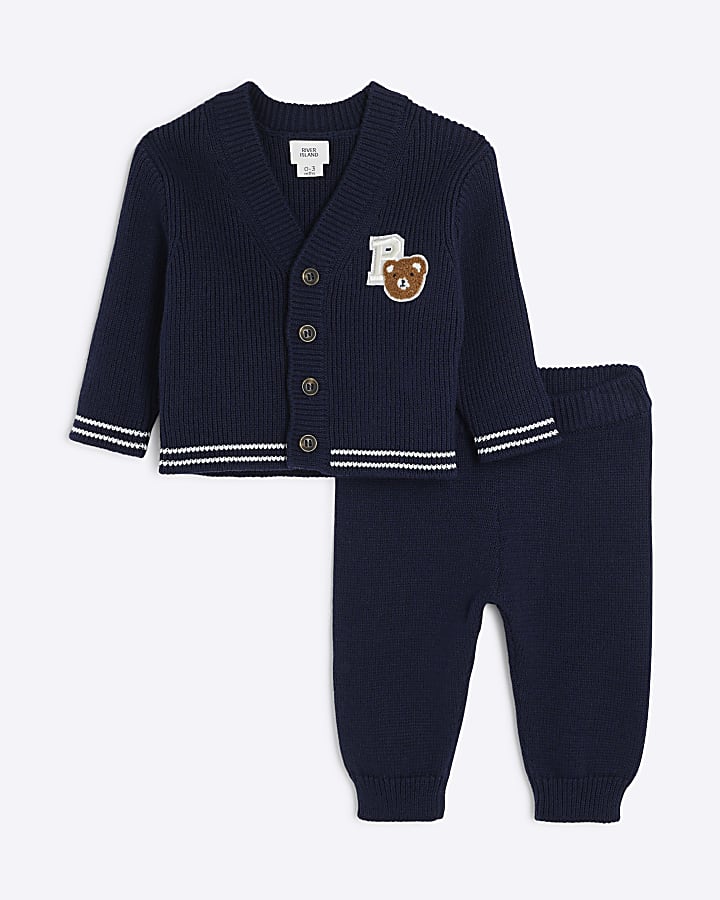 Baby boys navy cable knit cardigan set