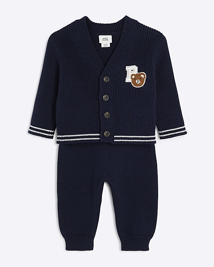 Baby boys navy cable knit cardigan set