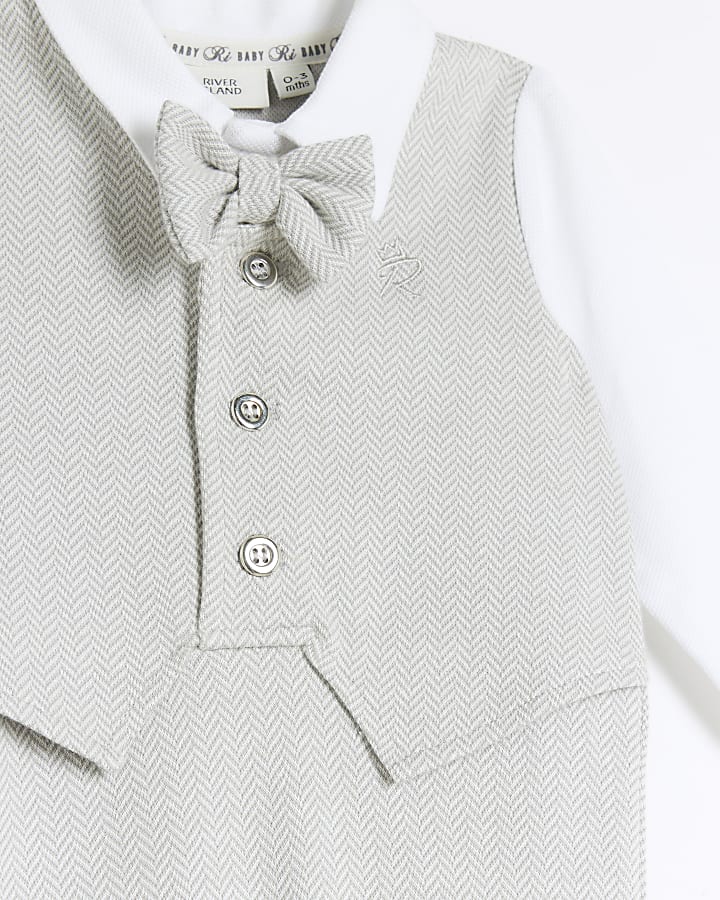 Baby boys grey herringbone suit all in one