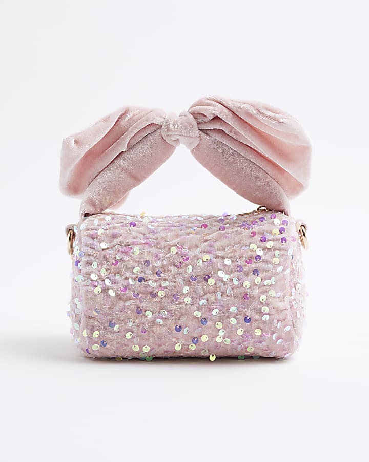 Girls Pink Sequin Bow Top Handle Bag