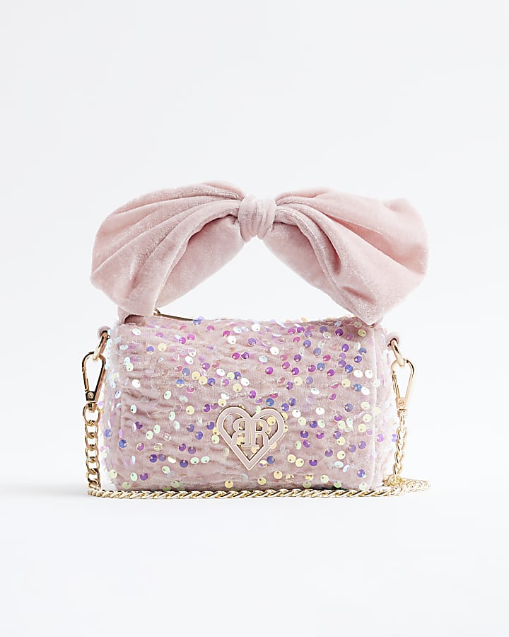 Girls Pink Sequin Bow Top Handle Bag