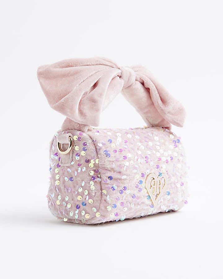 Girls Pink Sequin Bow Top Handle Bag