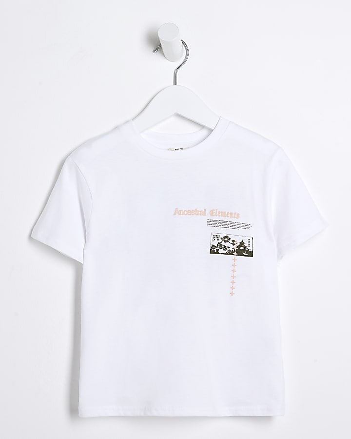 Mini boys white Japanese graphic t-shirt