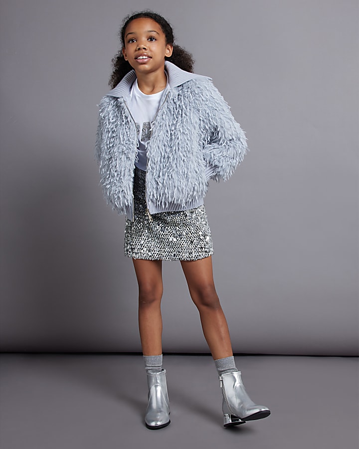 Girls Blue Faux Fur Coat