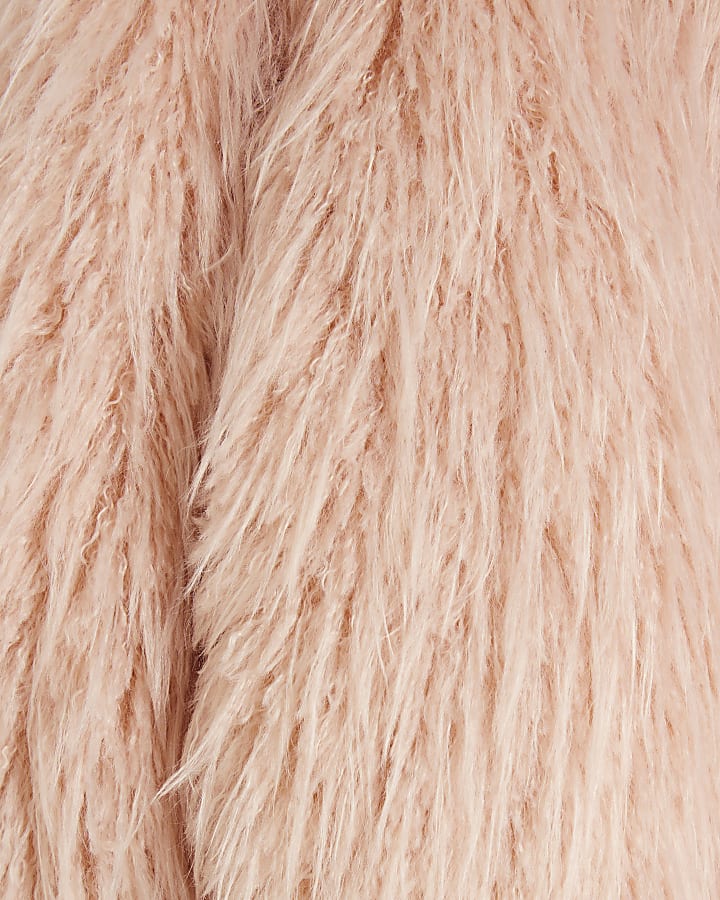 Girls Pink Faux Fur Coat