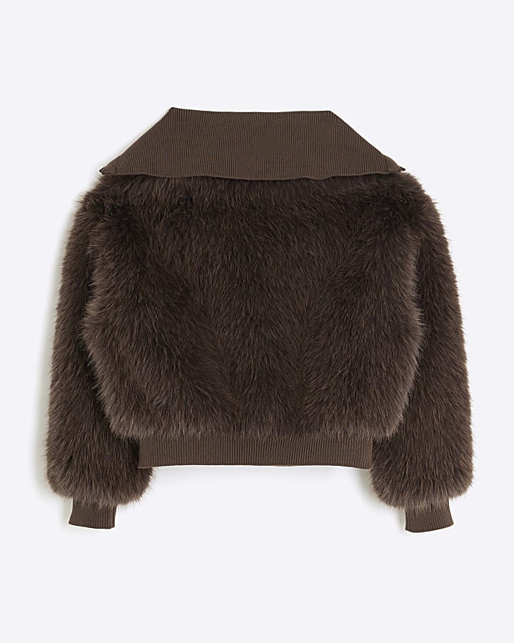 Girls Brown Faux Fur Coat