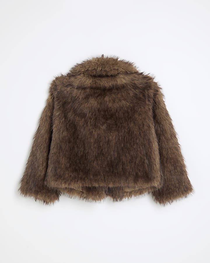 Girls Brown Faux Fur Jacket